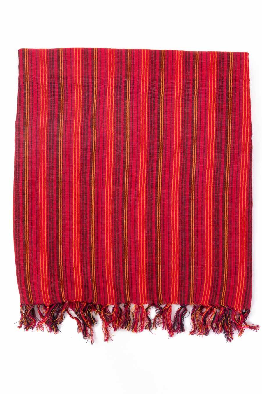 🌺 Foulard / Chèche Coton Nepal – Rayures Babacool Rouge Multi 🌀