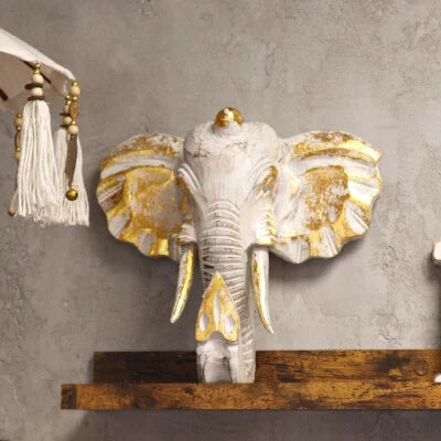 Grande Tête d’Éléphant 🐘✨Or & Blanc
