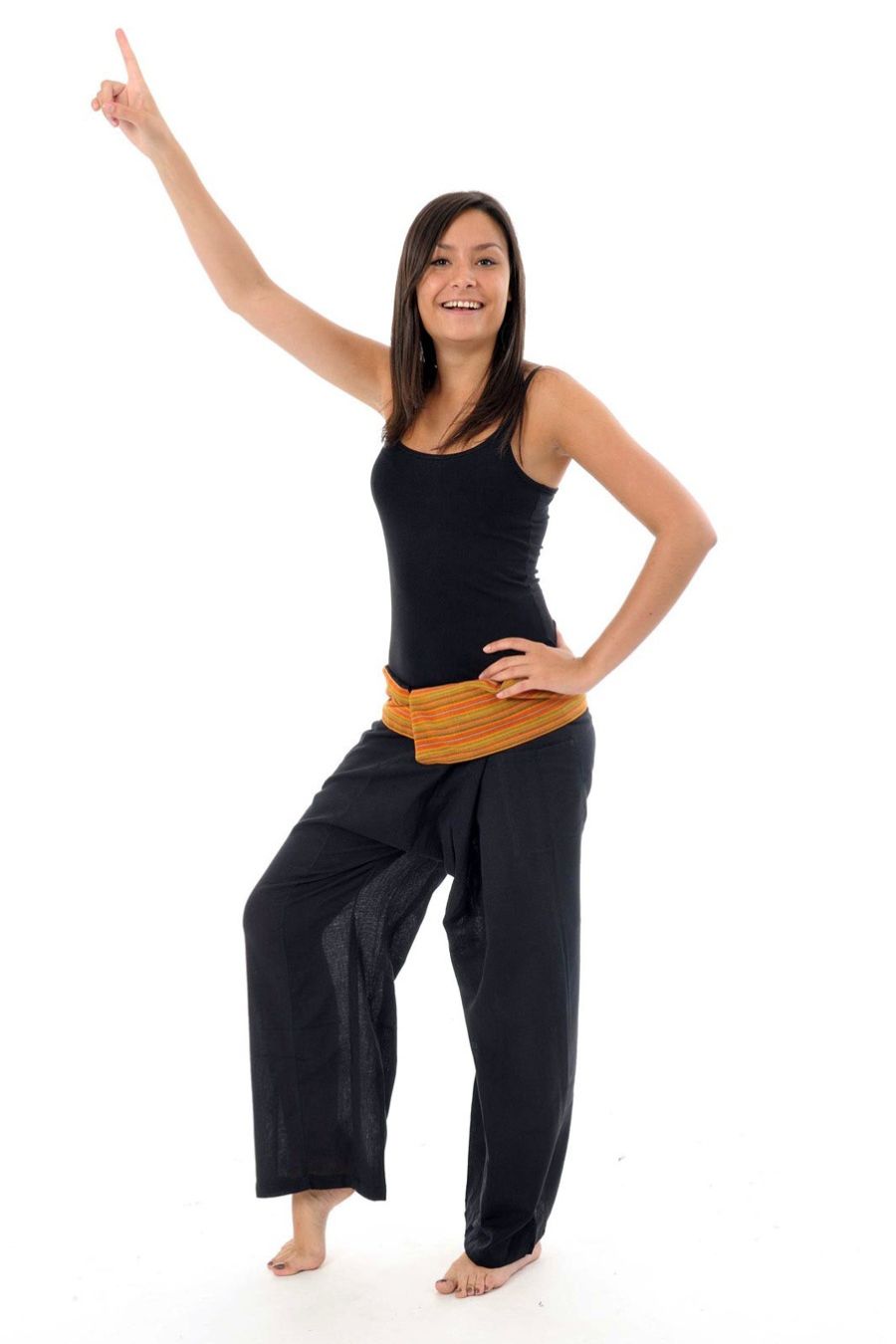 🌀 Pantalon mixte Fisherman – Thaïlande Noir avec Rayure Orange 🌾