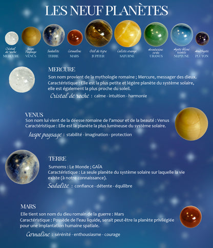 🌌 Coffret Sphères Planètes – 9 pierres naturelles (10 à 25 mm)