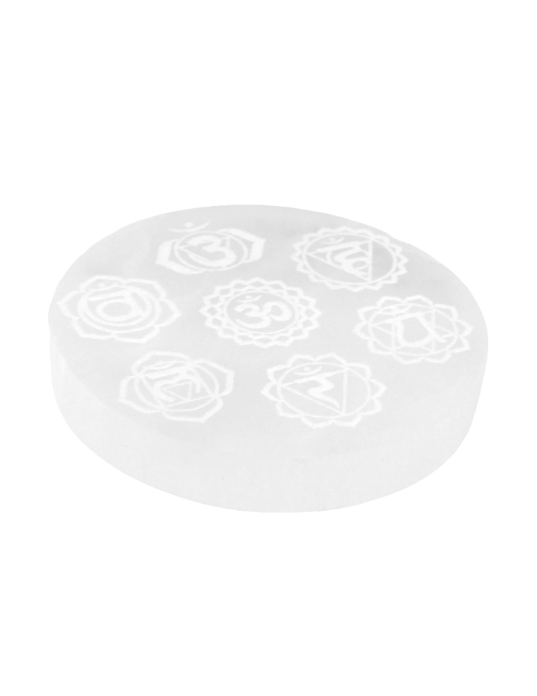 🌕 Disque de Sélénite 7 Chakras – Énergie, Clarté & Harmonie