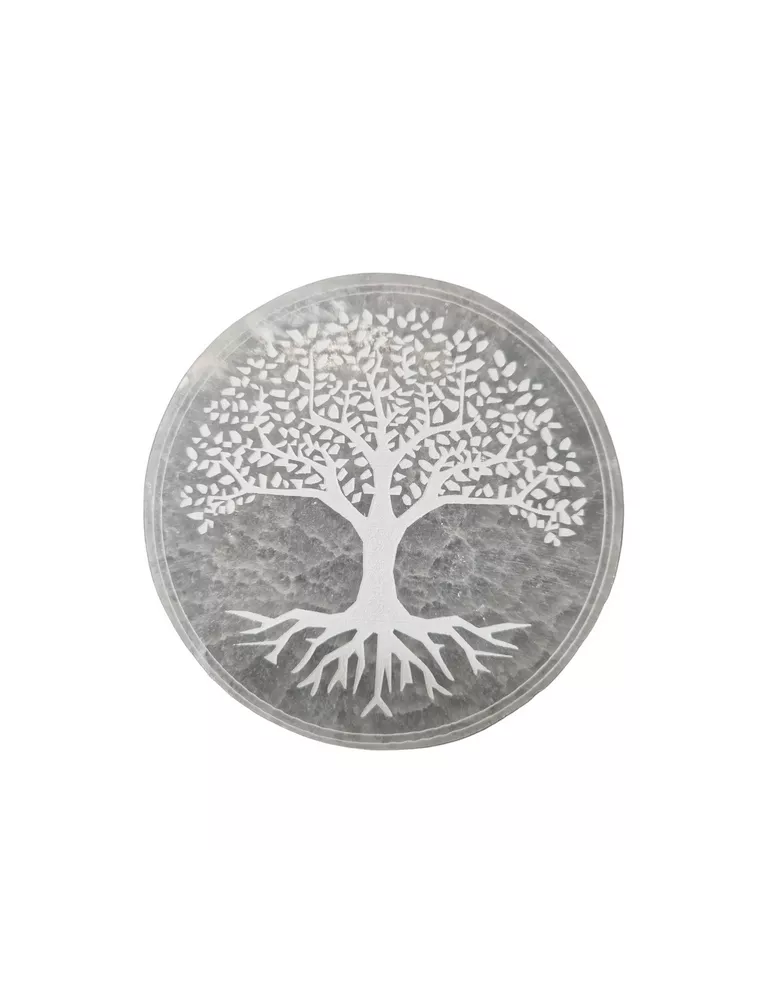 🌳 Sélénite – Arbre de Vie Gravé | Pierre de lumière 🌙✨
