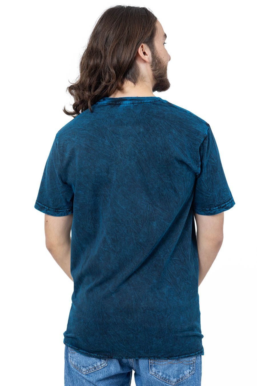 🧘 T-shirt Manches Courtes Bleu Stonewash — Bouddha Or