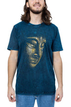 🧘 T-shirt Manches Courtes Bleu Stonewash — Bouddha Or