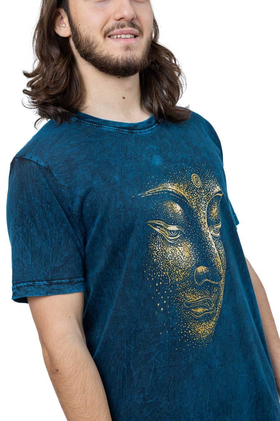 🧘 T-shirt Manches Courtes Bleu Stonewash — Bouddha Or