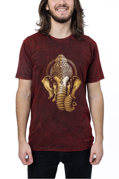 🐘 T-shirt Manches Courtes Stonewash Rouge — Ganesh Doré