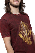 🐘 T-shirt Manches Courtes Stonewash Rouge — Ganesh Doré