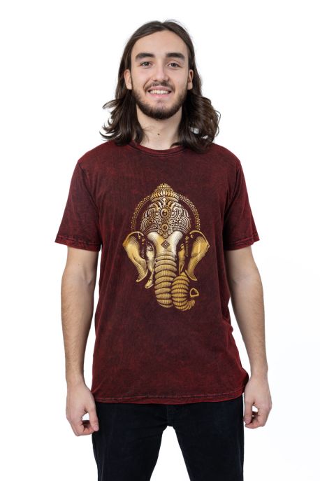 🐘 T-shirt Manches Courtes Stonewash Rouge — Ganesh Doré