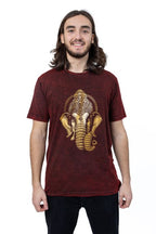 🐘 T-shirt Manches Courtes Stonewash Rouge — Ganesh Doré
