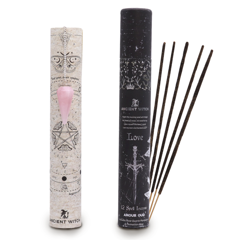 Tube Encens sortilège – Amour – Pendule Quartz Rose