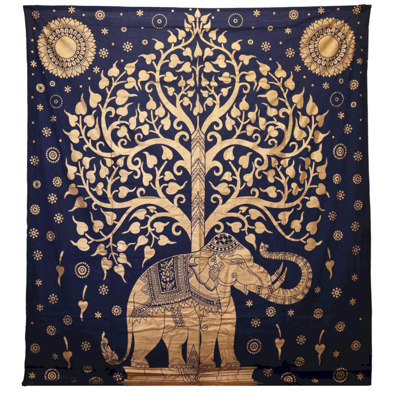 Couvre-lit Double ou Tenture Murale – Éléphant & Arbre de Vie 🐘🌳