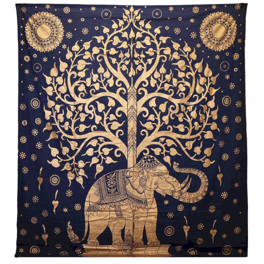 Couvre-lit Double ou Tenture Murale – Éléphant & Arbre de Vie 🐘🌳