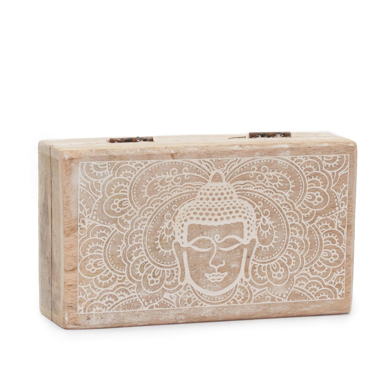 Boîte rectangulaire Moyenne 17x10x4,2 cm - Visage de Bouddha Blanc