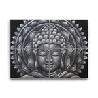 🖼️ Lot de 4 Tableaux Mandala Bouddha – Gris Détail Brocart (30 × 40 cm)