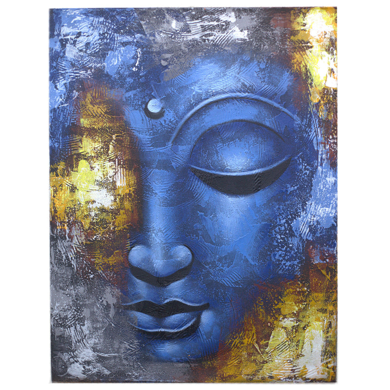 🎨 Tableau Bouddha – Visage Abstrait Bleu (80 × 60 cm)